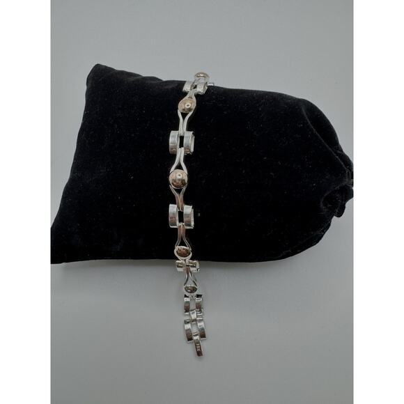 Designer Peruvian Sterling Silver 950 and 18K Gold Inlay Bracelet - 7.5” - Picture 2 of 7